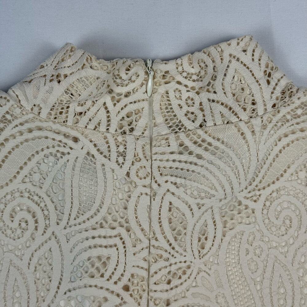 Chico's Lace Knit Cream Top Mock Neck Lined Elbow Tee Grandma Cottage NEW XL - Picture 4 of 12